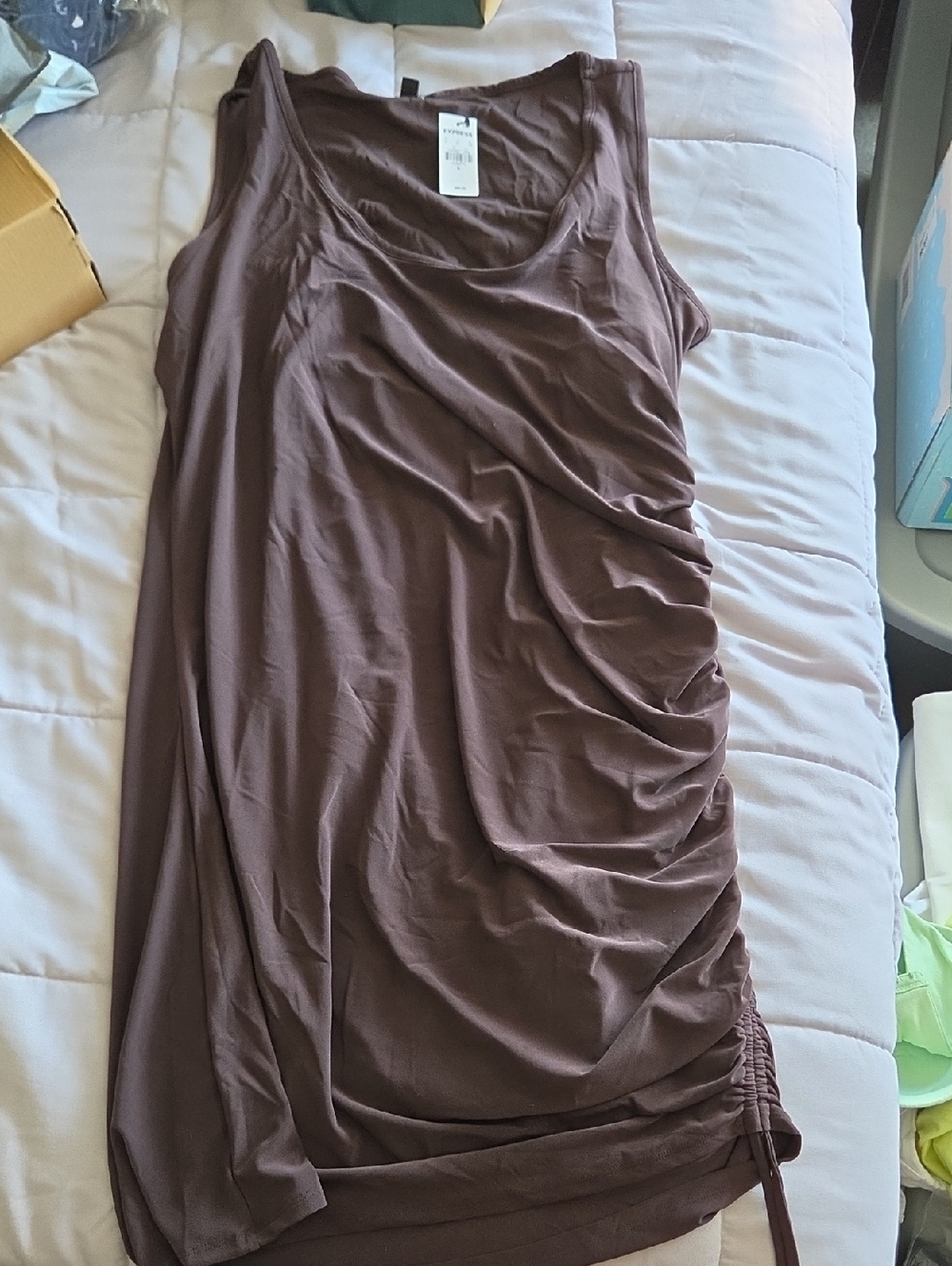 Express Brown Ruched Midi Dress